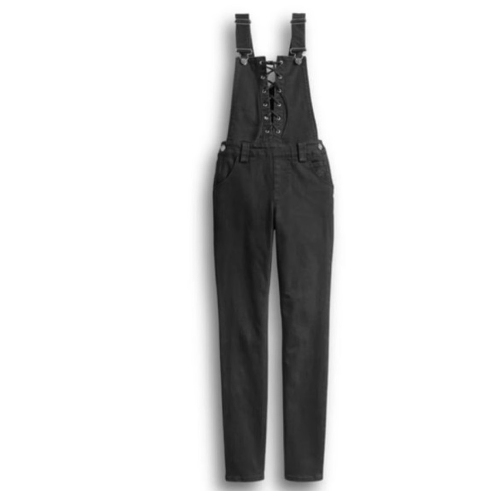 Harley-Davidson Overalls Womens 29 Black Lace Corset Bib Slim Fit Faded